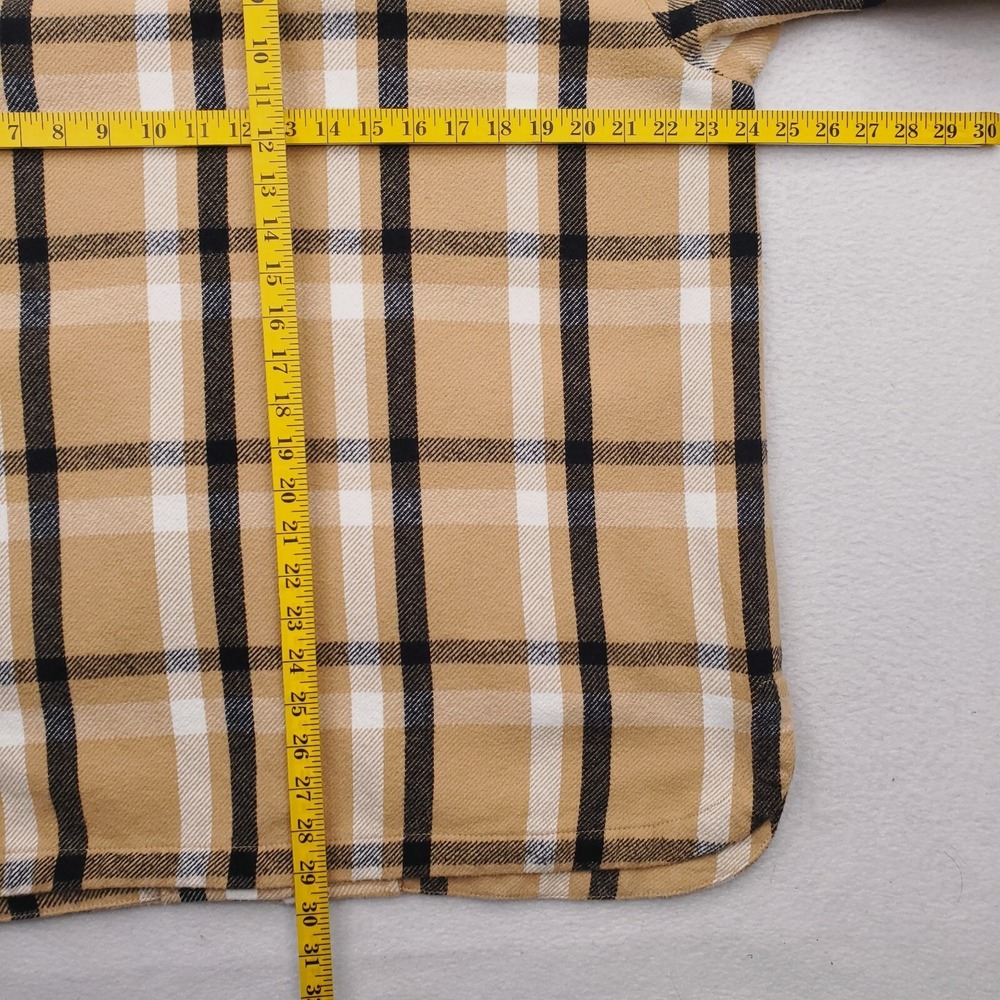 Lucky Brand Shirt Jacket Mens Medium Tan Black Tartan Plaid Flannel Shacket - Picture 12 of 15
